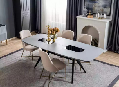 Moderner, definitiv schöner Tisch mit Stühlen in Grau- und Beigetönen 